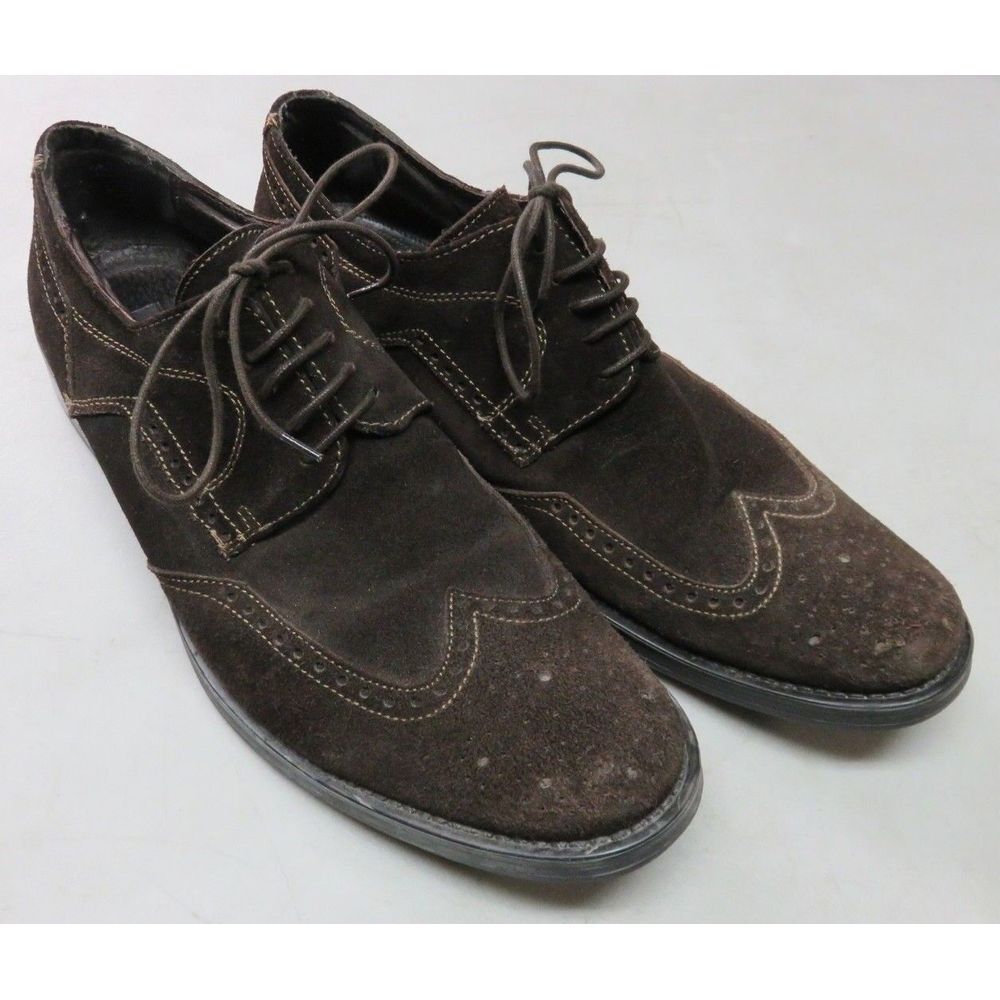 Alfani Men Brown Leather Wingtip Oxfords Dress Shoes 12 M Italy Suede Garth SB19